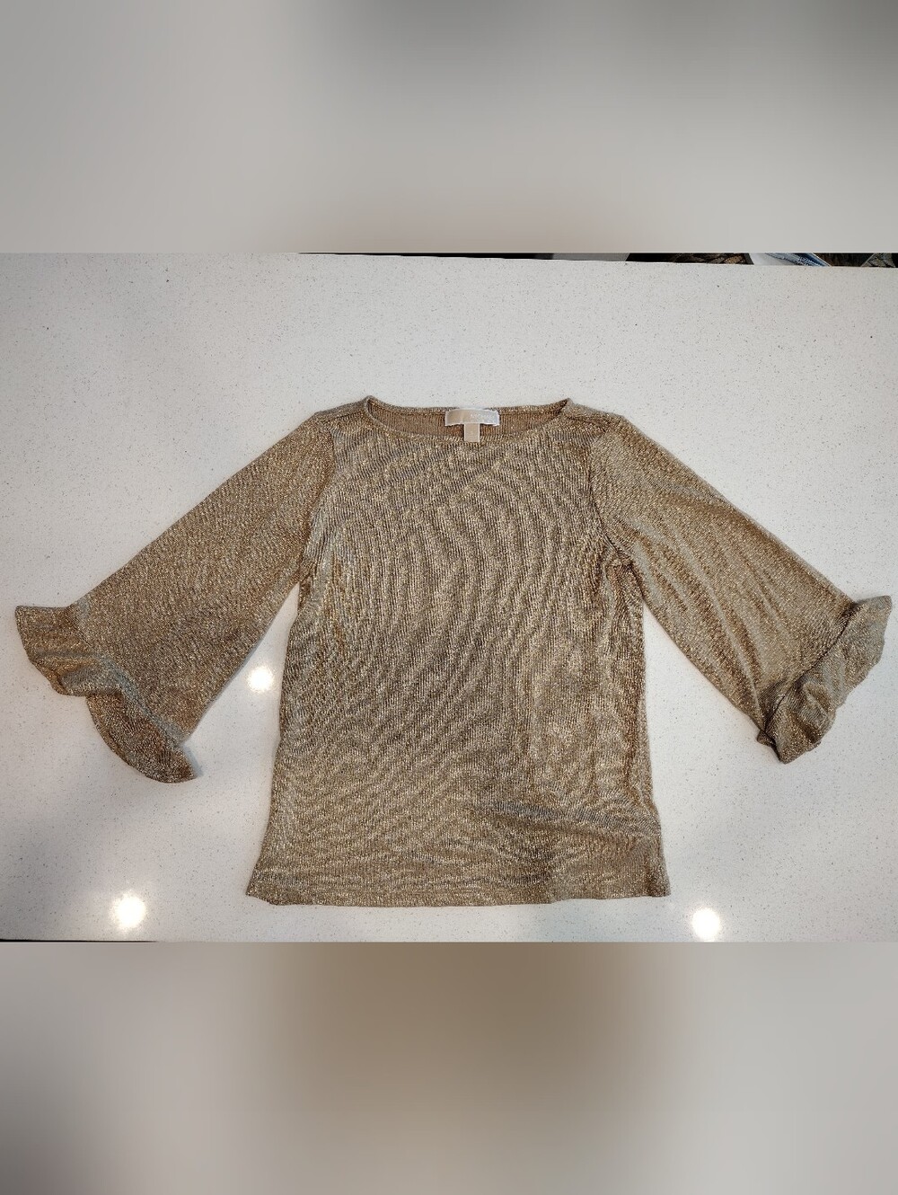 MICHAEL Michael Kors Gold Metallic Ruffle Sleeve Top Women's size S EUC